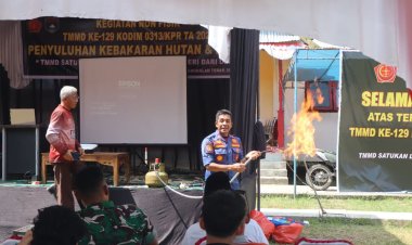 Sasaran Non Fisik, Tim Satgas TMMD Ke 129 Kodim 0313/KPR Berikan Penyuluhan Cegah Kebakaran Sejak Dini Di Desa Pangkalan Terap