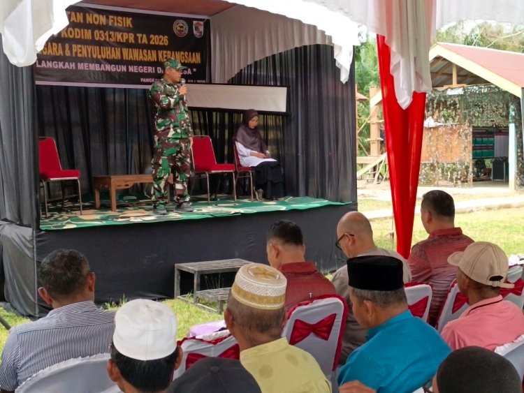 Perkokoh Karakter Bangsa, Satgas TMMD Ke-129 Kodim 0313/KPR Gelar Penyuluhan Wawasan Kebangsaan di Desa Pangkalan Terap