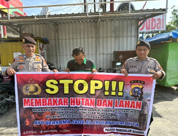 Cegah Karhutla, Polsek Pangkalan Kerinci Patroli Daerah Rawan dan Sosialisasikan Larangan Membakar Lahan